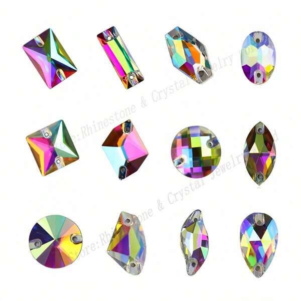 AAAAA Round Triangle Square Leaf Shape Crystal AB Sew-On Glass Rhinestones - Flatback Sparkling Gems For Clothing Home Decor Wedding DIY- Party Anniversary Gift Ready