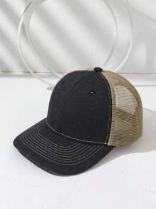 1pc Men's Fashionable Contrast Color Slightly Curved Brim Breathable Mesh Baseball Cap, Sun Protection Hat - Multicolor - View 16