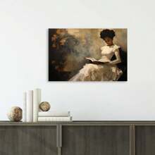 Framed Vintage Female Portrait Reading A Book Poster, Famous Oil Painting Canvas Wall Art, Antique African American Wall Art, Retro Pictures Wall Decor For Bedroom