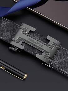 Men's Casual Letter Printed Synthetic PVC Leather Automatic Buckle Belt, Suitable For All Seasons - Multicolor - View 4