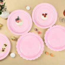 10pcs Peach Pink Solid Color Party Paper Plates, Round/Scalloped Disposable Plates, 7 Inch/9 Inch Peach Pink Solid Color Party Plates To Enhance Party Atmosphere, Suitable For Birthday Parties, Picnics, Family Gatherings, New Year Celebrations, Valentine's Day - Multicolor - View 2