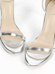 春夏女士银色性感高跟露趾踝带细高跟鞋，时尚简约优雅鞋履 - 銀色 - 查看 7