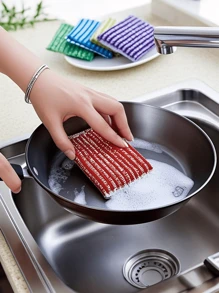 Four-Packing, Kitchen Dishwashing Sponge, Pot Brush Artifact, Household Double-Sided Cleaning Sponge Wipe, Scrubbing Pad, Kitchen Scrubbing Sponge, Cleaning Supplies, Cleaning Tools, Back-To-School Supplies