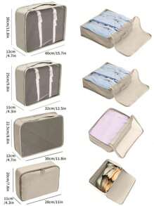 11 Piece Travel Organizer Set, Including Hanging Toiletry Bag, Compression Shoe Bag, Clothes/Undergarment Packing Cubes, Laundry Bag, Electronics Organizer, Makeup Bag, Drawstring Bag, Shoe Bag, Garment Bag. Suitable For Home, Business Trips, Moving, Dorm Use, Storage For Chargers, Cables, Personal Care Items, Intimate Apparel - Beige - View 4