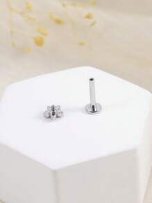 1件优雅16G不锈钢唇环,立方氧化锆四叶草设计 - 多功能耳环,适用于耳骨、耳廓、耳屏、耳洞等穿孔,睡觉时也可佩戴 - 彩色 - 查看 3