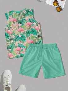 Men's Casual Vacation Beach Sleeveless Tank Top And Shorts Set - Multicolor - View 2