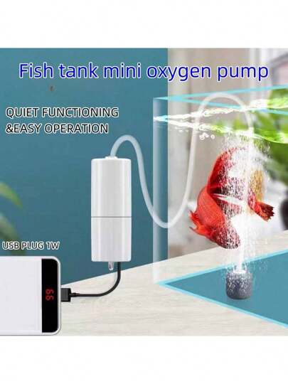 1 件迷你水族箱空气泵，静音增氧泵，便携式小型氧气泵，小型钓鱼增氧机，多种颜色可选，适用于家庭鱼缸、养鱼、钓鱼鱼缸用品，USB 供电
