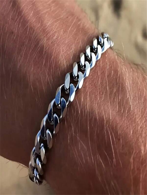 1 Stück Herren 7mm Armband aus Titan-Stahl, klassisches Hip Hop Cuban Link Design, verblassungsresistent, wasserdicht, Geschenk zum Vatertag, Schule