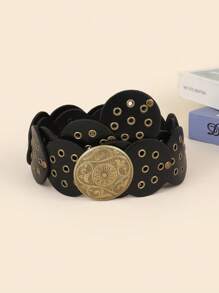 1 pièce Ceinture de taille rétro noire pour femmes, style occidental bohème, avec œillets métalliques et boucle vintage. Accessoire mode pour robes, convient pour la Saint-Valentin, le carnaval, les festivals de musique, la Fête des mères, Noël, les fêtes et les occasions décontractées