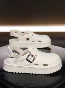 2025新款男士凉鞋软底舒适两用一脚蹬拖鞋厚底防滑耐磨镂空透气时尚休闲沙滩鞋 - 米色 - 查看 2