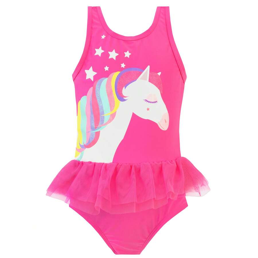 Harry Bear Unicorn Swimsuit | Girls Unicorn Swimming Costume | Kids Swim Wear - Hot Pink - View 1