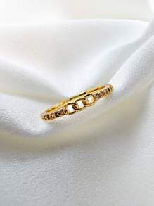Chain Ring Wire Studded Zirconia Stone And For Women Jewelry Accessories 18k Gold Plated And 925 Silver - 金色 - 查看 2