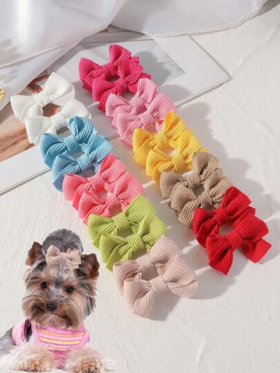 10pcs Pet Fresh And Simple Fabric Striped Bow Clips, All-Season Hair Accessories, Soft And Comfortable To The Touch, Sweet And Versatile Colors, Very Suitable For Adding A Touch Of Cuteness In Spring! (Random Colors)