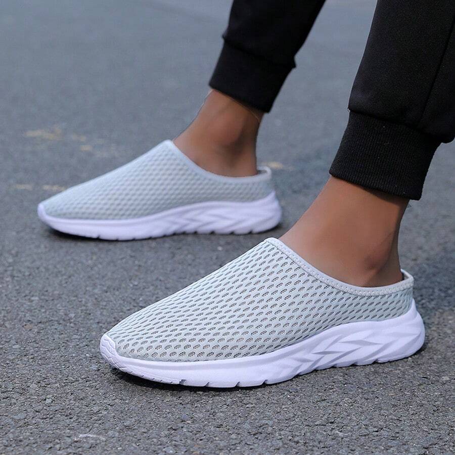 情侣鞋尺码36-45，男士网眼透气洞洞一脚蹬凉鞋，防滑休闲灰色鞋，包头拖鞋，轻便软底，日常居家/办公室休闲鞋，男士一脚蹬