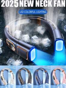1pc USB Rechargeable Portable Neck Fan, 5 Modes, 1200mAh, Digital Display, LED Lighting And Battery Indicator. Suitable For Home/Travel/Camping/Office/Workout/Work/Night Running, Keep Cool And Comfortable, Essential For Holidays