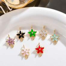 Set de 5 piezas Elegante y lujoso conector doble de aleación de cobre con rhinestones y pétalos de flores de colores, accesorios DIY de joyería para pendientes, collares y pulseras para mujeres