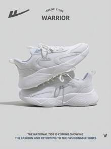 WARRIOR 1 双女式运动风格网眼透气轻便软底运动鞋，休闲厚底低帮户外跑步鞋，男女通用 - 白色 - 查看 3