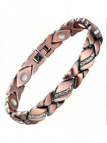 1 pièce Nouveau bracelet magnétique à feuille de diamant, en ancien cuivre rouge brossé, réglable