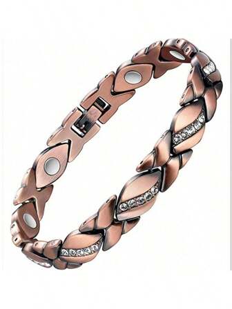 1pc New Leaf Diamond Magnet Bracelet Ancient Red Copper Brushed Adjustable Bracelet