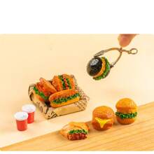 1/5/10pcs Mini Hamburger Fake Food, Realistic Hamburger, Mini Panini Hamburger Fake Food, Resin Crafts, Miniature Decorations, Artificial Food, Resin Figurine, Decorative Accessories, Dollhouse Toys, Photography Props, Dollhouse Accessories School Supplies,Back To School