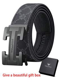 Men's Casual Letter Printed Synthetic PVC Leather Automatic Buckle Belt, Suitable For All Seasons - Multicolor - View 10