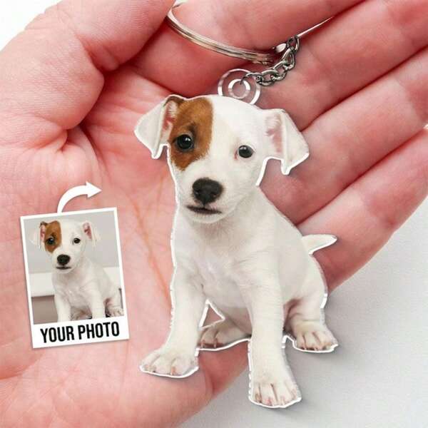 1pc Customized Pet Photo Keychain, Personalized Dog Face Keychain, Pet Portrait Keychain, Dog Keychain, Pet Keychain, Pet Memorial Gift