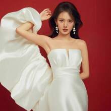1pc Satin Ruffle Shrug, Suitable For Wedding, Party, And Daily Wear Fall Clothes For Women - White - View 5