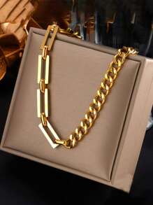 Collar elegante chapado en oro de acero inoxidable, diseño de moda minimalista y lujoso, cadena vintage versátil, ideal para el uso diario, el streetwear, las vacaciones y las fiestas de las mujeres. - Amarillo Oro - Ver 10