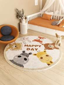 Karpet Bundar Hewan Kartun Mewah - Sangat Lembut, Nyaman untuk Kamar Tidur, Ruang Tamu, Ruang Belajar, Asrama, Ruang Bermain Anak, Kamar Bayi sebagai Alas Lantai, Dekorasi Ruangan, Alas Lantai Mirip Kasmir - Menampilkan Desain Singa, Beruang, Kelinci, Jerapah yang Lucu, Karpet Ruang Tamu - MultiWarna - View 2