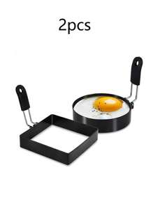 1个/2个装煎蛋圈/煎饼圈，不粘煎饼模具，圆形煎蛋模具，方形煎蛋模具，多功能煮蛋器，耐热煎蛋圈，厨房煮蛋工具，不锈钢煎蛋模具，带手柄煎蛋圈