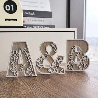 1pc 4.9 Inch Rustic Wooden Floral Carved Alphabet Letter - Unique Room Decor, Wall Art, Wedding Decoration, French Country Style Home