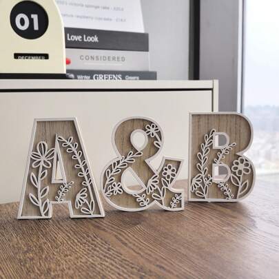 1pc 4.9 Inch Rustic Wooden Floral Carved Alphabet Letter - Unique Room Decor, Wall Art, Wedding Decoration, French Country Style Home