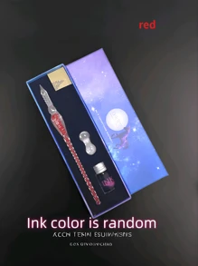 1 Set de pluma estilográfica de cristal, regalo de negocios, pluma de muestra, premio de actividad escolar, incluye pluma estilográfica, tinta, soporte para pluma, adecuado para aprendizaje, oficina, escritura de arte DIY, regalo de cumpleaños, regalo de regreso a clases