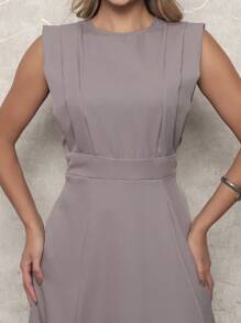 Long Plain Dress For Social Wedding In Tailored Fabric, Sleeveless Elegant - Màu Xám nhạt - Xem 2