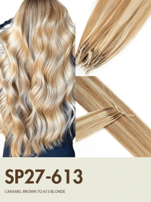 8d 微链接发 真人发 微珠接发 直发 真人发 灰金色 挑染 漂白金色 50 股 纳米环 隐形迷你硅胶珠 微链接发