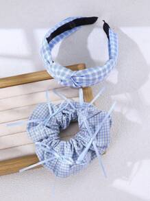 1pc Women's Hair Accessory, Minimalist Fresh French Blue Plaid Bow Ribbon Hair Scrunchie, Hair Hoop, Hair Tie, Suitable For Daily Wear, Spring/Summer, Vacation Decoration,Travel,Birthday - Multicolor - View 1