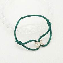 1 pieza Brazalete de acero inoxidable con pavé de rhinestones con diseño cruzado a la moda, dije dorado de la suerte para uso diario, adecuado para mujeres