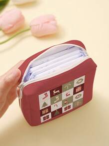 Random Pattern Sanitary Napkin Storage Bag, Cosmetic Organizer Pouch, Portable Makeup Bag Graduation - Multicolor - View 3