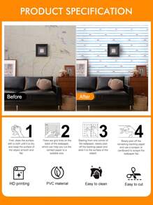 1 件简约绿色和蓝色条纹图案厚剥离粘贴壁纸，可移除和可修剪，适用于儿童/托儿所房间装饰、学龄前/宿舍活动区墙面翻新、橱柜贴纸，15.75x47.24/94.49/141.73 英寸