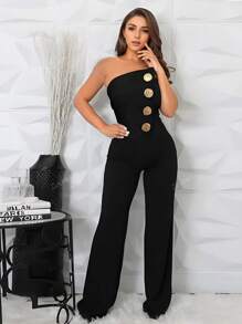 Mono elegante de unicolor negro sin mangas para mujer, nuevo para graduación, cena