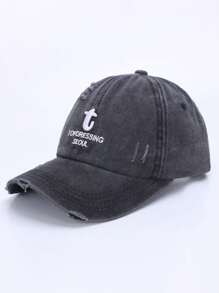 1pc Women's Embroidered Star Distressed Ponytail Baseball Cap, Outdoor Adjustable Sun Protection Casual Hat For Spring Autumn Travel Beach Holiday, Y2K Style Youth Cap For Men