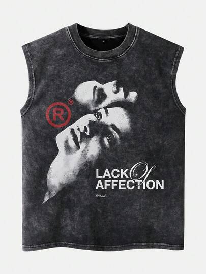 Áo tank top không tay màu đen bạc màu Shwiy dành cho nam, in hình chân dung đường phố cổ điển, dáng rộng thoải mái, phong cách đường phố thường ngày cho mùa xuân/hè.
