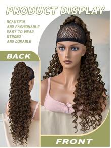 26 Inch Curly Wavy Elastic Claw Ponytail Hair Extensions, Heat Resistant, Black - Black Brown - View 9