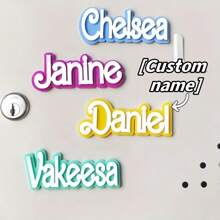 1pc Custom Acrylic Refrigerator Magnet, Double-Layer Personalized Name Tags In Blue, Pink, Yellow, And Green, Ideal For Decorating Cabinets And Boxes, Perfect Gift For Family, Colleagues Or Friends, Name Magnet,Playful Design, Vibrant Colors, Magnetic Name Tags,Delicate Romance - Fridge Magnets - View 2