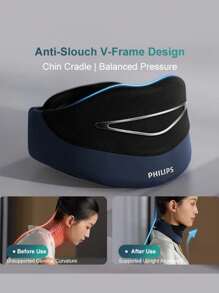 PHILIPS PM3306 颈部按摩器 - 4 种模式，12 级强度，EMS 脉冲，双重热疗系统，无线轻巧，缓解肩背疼痛，便携式设计，适用于办公室、家庭和旅行