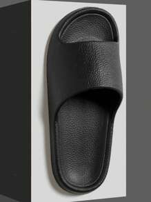 Summer New Leather-Textured Slides, Simple Fashionable High-End Women Black Flat Sandals, EVA Bathroom Indoor Non-Slip Odor-Resistant Slippers, Quiet Soft Bottom Couples Slippers
