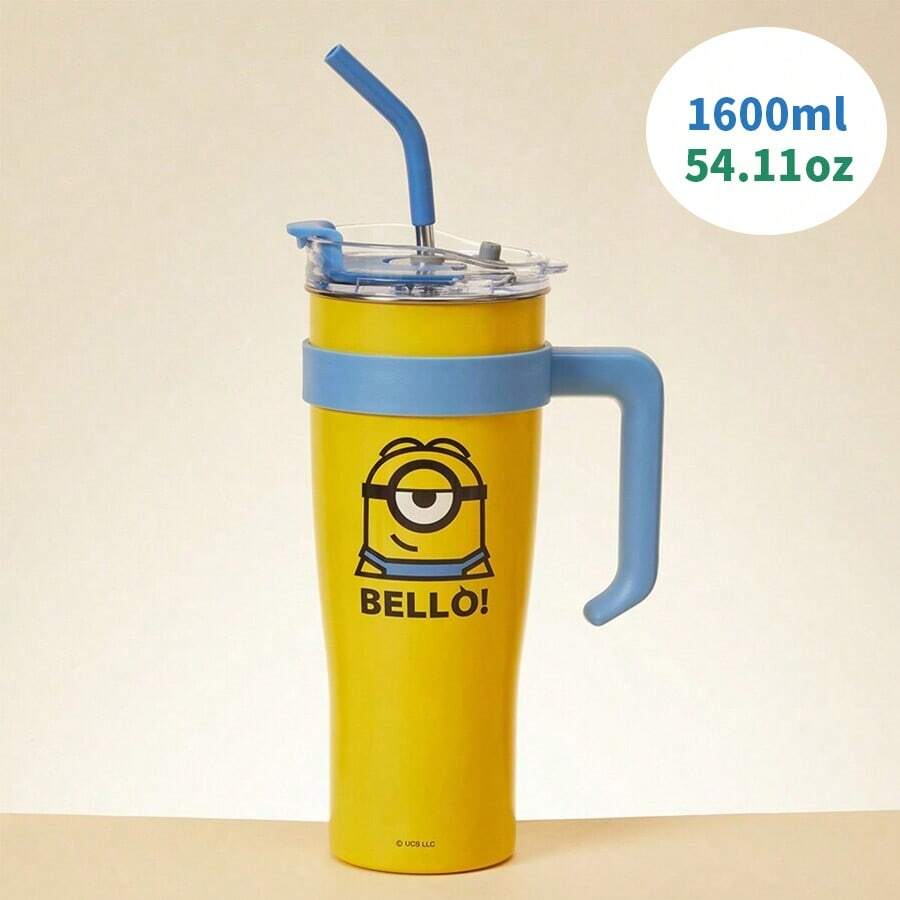 Miniso 1pc 1600ml/54.11oz Minions Series Jumbo Capacity Straw Tumbler, Cute Cartoon Portable Daily Cup