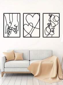 1 conjunto de arte de parede minimalista em metal, decoração de parede de metal com beijo de mão para o Dia dos Namorados, decoração de parede estética moderna para pendurar em casa, presentes de aniversário de verão, casamento, praia, volta às aulas, materiais escolares, decoração de quarto - Preto - Ver 3
