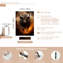 1 pieza Arte moderno de pared en lienzo - Impresión de un toro furioso blanco, póster decorativo, material de lienzo de alta calidad, con o sin marco, decoración de dormitorio universitario, apartamento, regalos para decoración de pared en hotel, hogar, sala de estar, dormitorio, baño y oficina