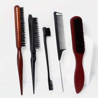 5pcs Comb Set For Hair & Beard Styling - Edge Control Brushes For Men & Women, Ideal For All Hair Types, Slick Back, Men's Vintage Oil Head Styling Brush Beard Brush, Grooming Styling And Cleaning Brush For Facial Hair And Hairline, Hair Brush, Comb, Hair Tools, Hair Products And Accessories For Barber Salon Beauty Back To School, Travel Holiday Essentials, Brush, Wooden Comb, Hair Brush, Mini Hair Brush, Detangling Brushes, Curly Hair Brush, Hairdressing Equipment, Travel Essentials, Hairstyle, Hairdressing,Hair Brush,Slick Back Brush,Styling Brush,Curly Hair Brush,Edge Brush,Hair Comb,Brush Hair,Hair Brush Set,Comb Hair,Comb For Curls,Detangling Brush,Hair Brush For Women,Hair,Travel,Hair Products,Hair Tools,Hair Stuff,Barber,Barber Accessories,Barbershop,Hairdressing Equipment
